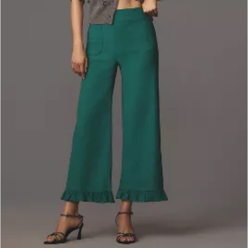 Anthro Maeve Colette Ruffled Wide Leg Crop Pant